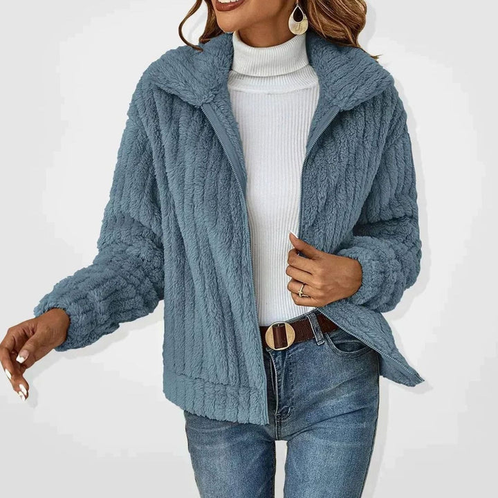 Women's Oversized Fluffy Zip-Up Sherpa Cardigan Jacket - Blue