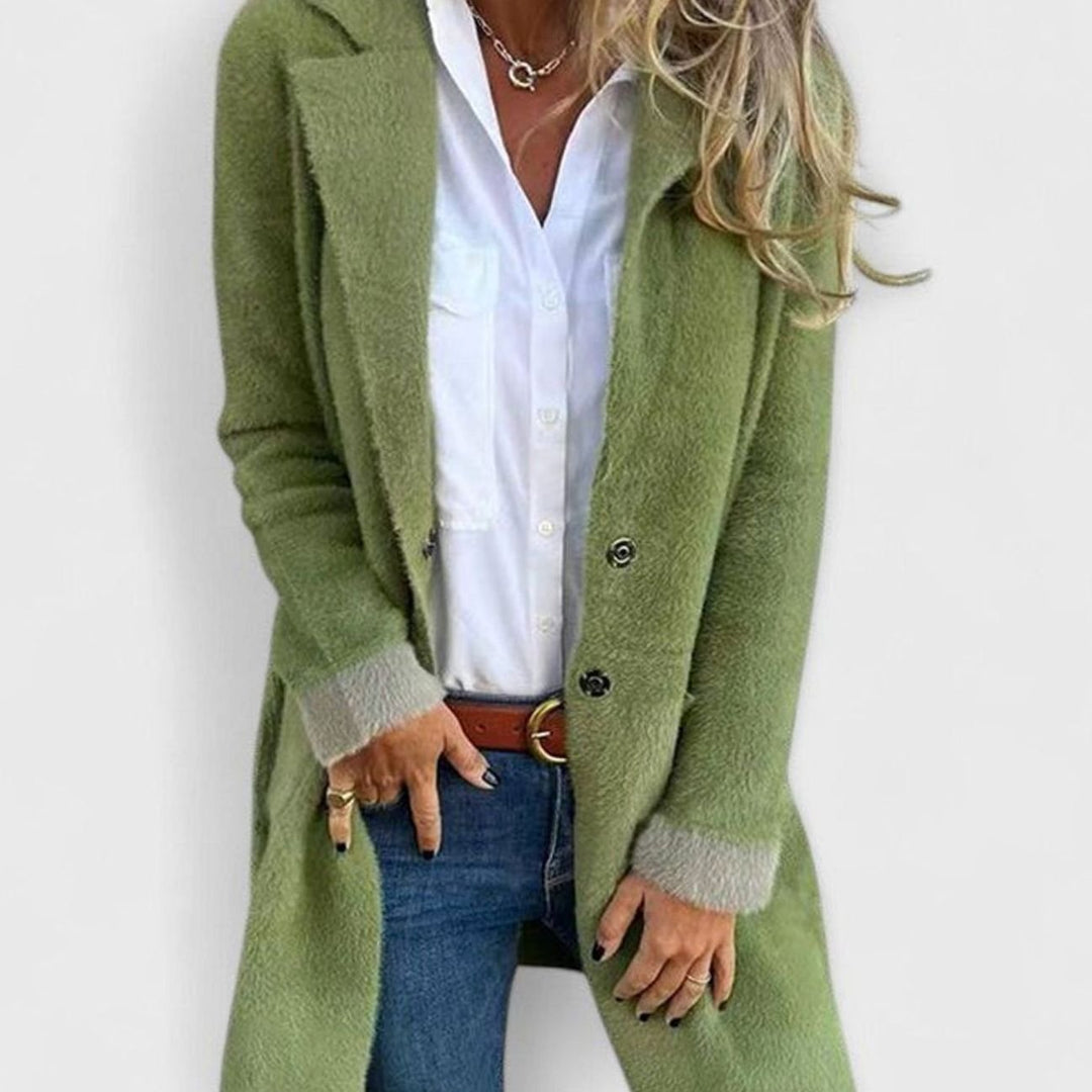 Women's Oversized Fuzzy Button-Front Blazer Cardigan - Green