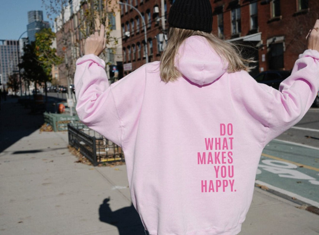 Women's Oversized Graphic Crewneck Sweatshirt Positive Message - Light Pink - Pink Print