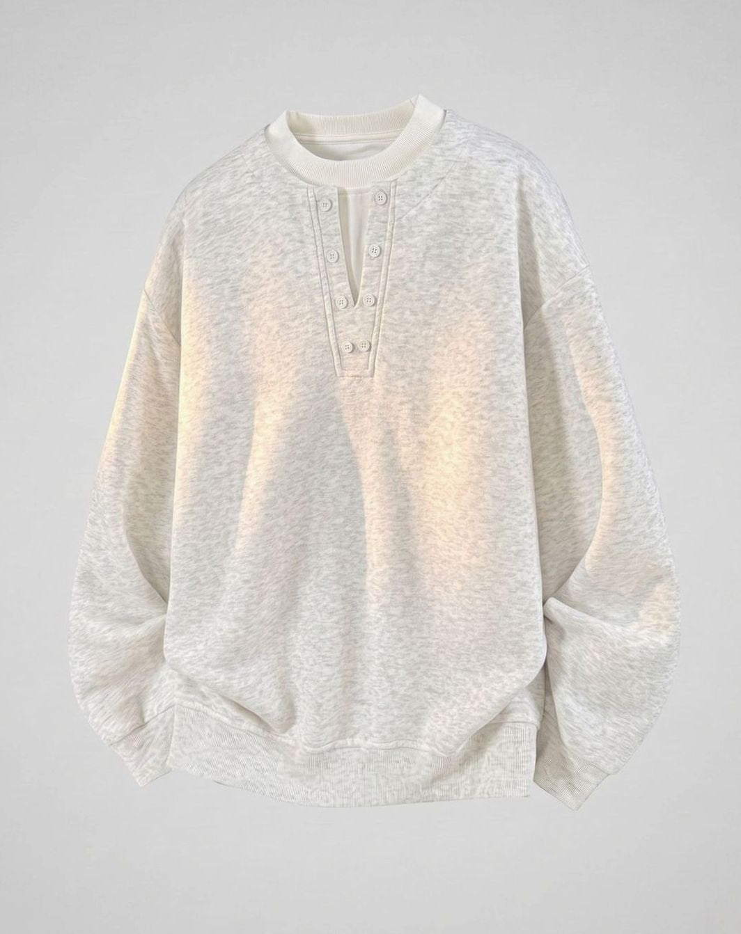 Women's Oversized Henley Sweatshirt Contrast-Collar Button Placket - White-Gray