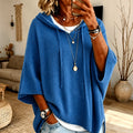 Layla | Women's Oversized Hooded Knit Poncho Sweater, Blue