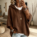 Camila | Women's Oversized Hooded Poncho Knit Sweater, Brown