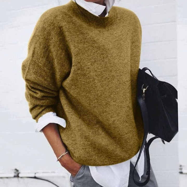 Women's Oversized Knit Crewneck Pullover Sweater, Blue - Khaki