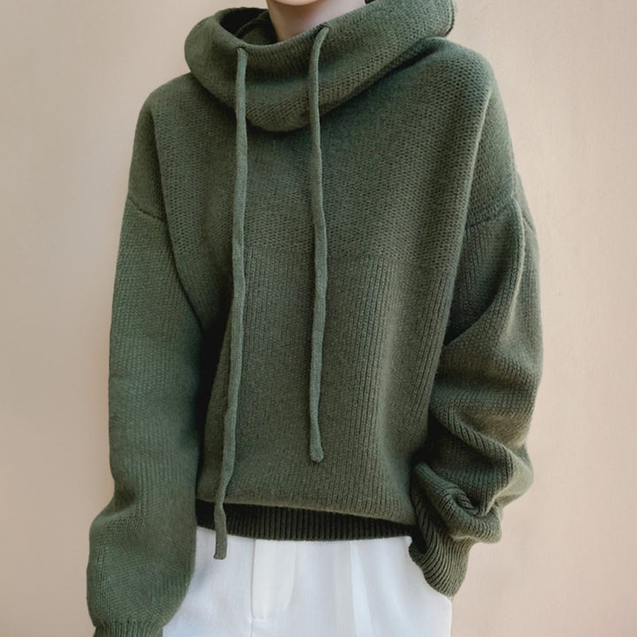 Women's Oversized Knit Hoodie Sweater Cowl Neck Drawstring