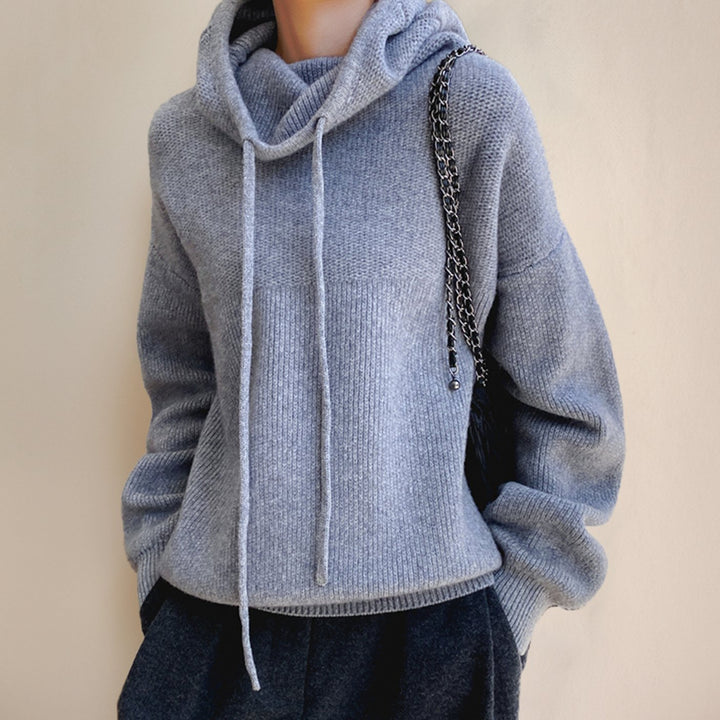 Women's Oversized Knit Hoodie Sweater Cowl Neck Drawstring