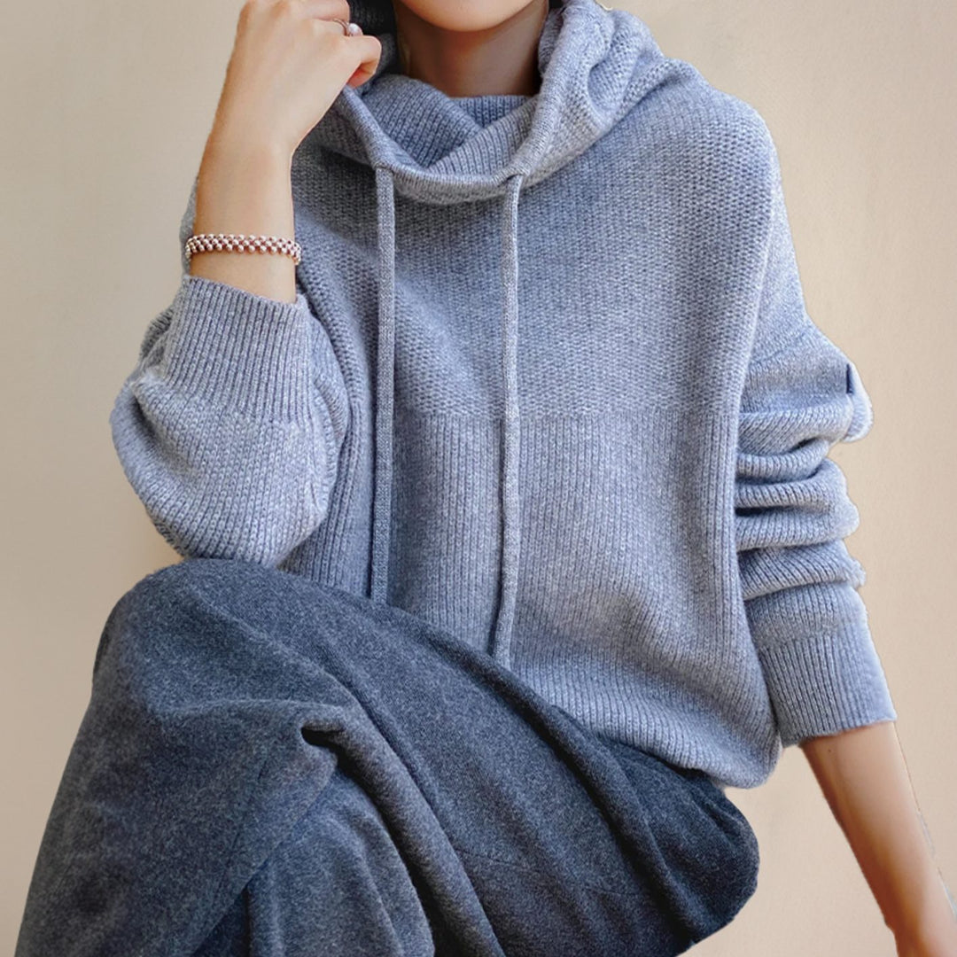 Women's Oversized Knit Hoodie Sweater Cowl Neck Drawstring