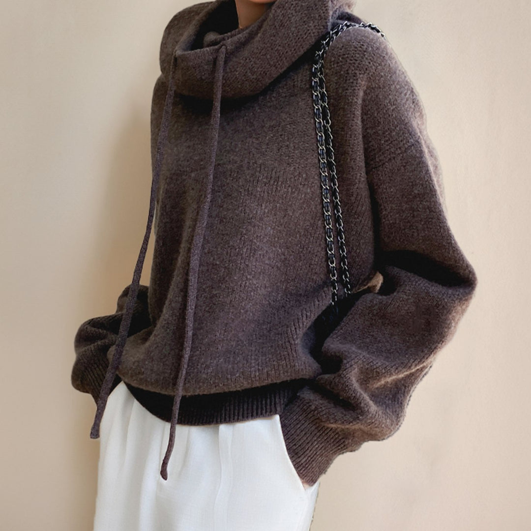 Women's Oversized Knit Hoodie Sweater Cowl Neck Drawstring