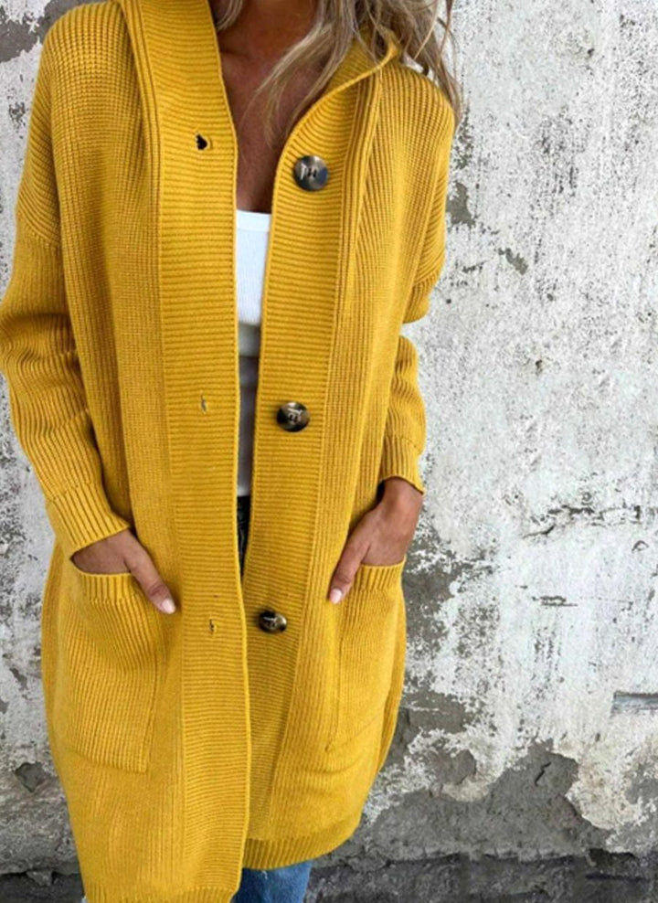 Women's Oversized Long Button-Front Knit Cardigan Sweater, Beige - Yellow