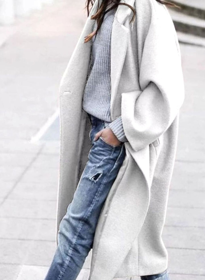 Women's Oversized Long Open-Front Wool-Look Coat, Camel - White