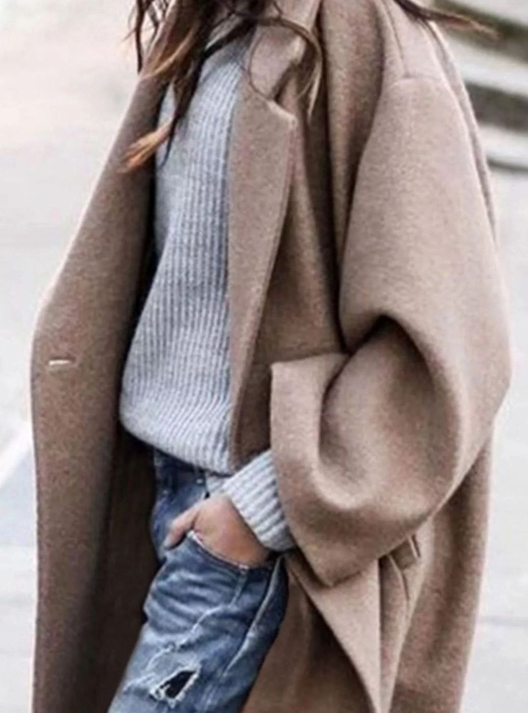 Women's Oversized Long Open-Front Wool-Look Coat, Camel