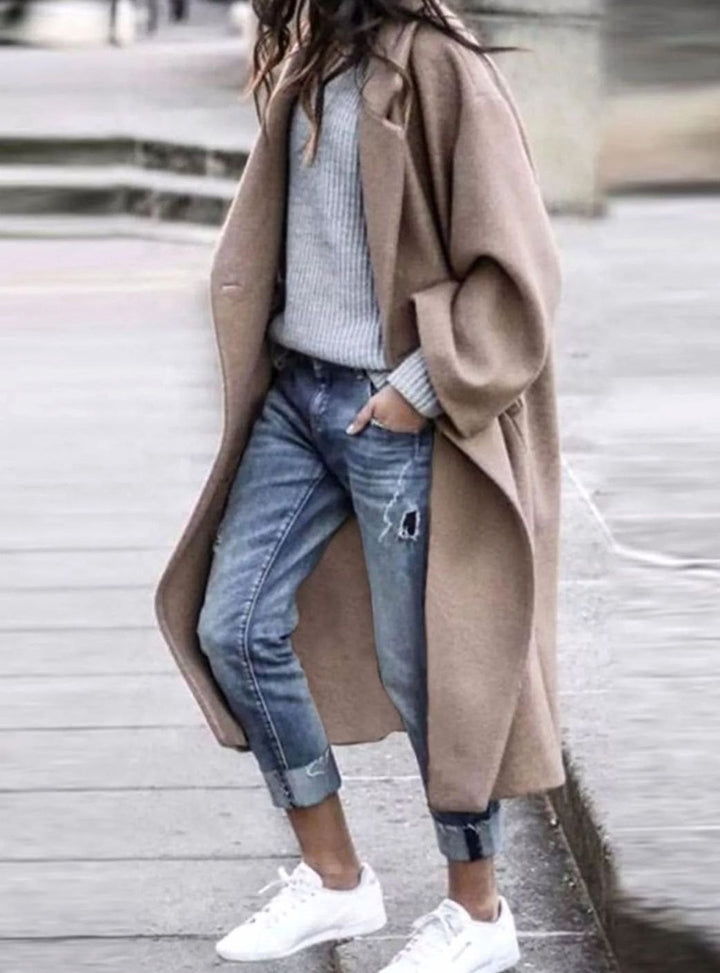 Women's Oversized Long Open-Front Wool-Look Coat, Camel