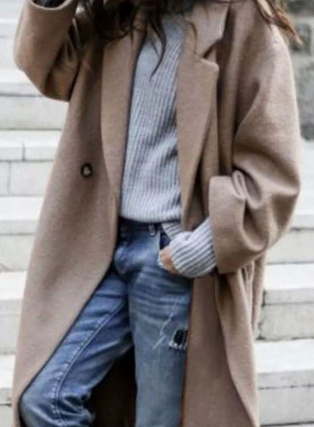 Women's Oversized Long Open-Front Wool-Look Coat, Camel