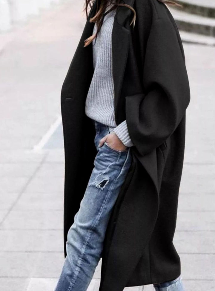 Women's Oversized Long Open-Front Wool-Look Coat, Camel - Black