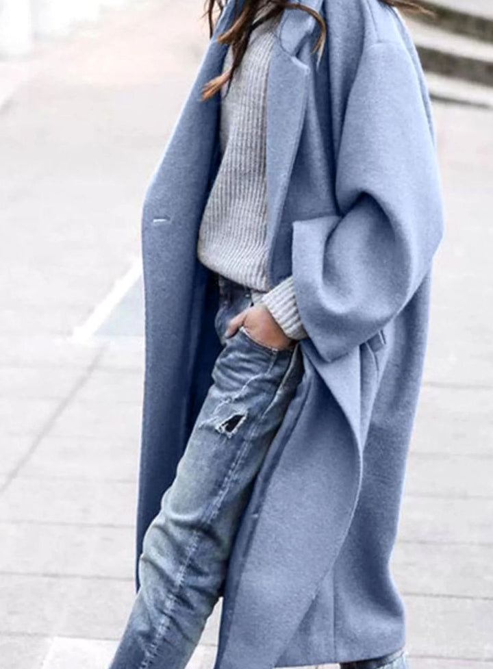 Women's Oversized Long Open-Front Wool-Look Coat, Camel - Blue