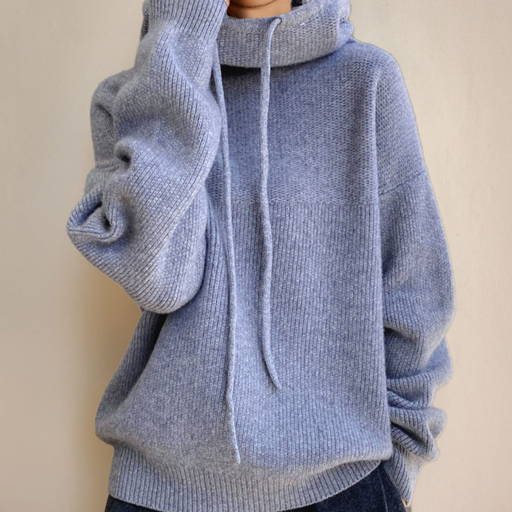 Women's Oversized Merino Wool Hooded Knit Sweater - Gray