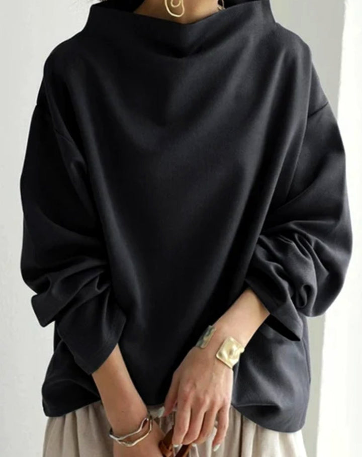 Women's Oversized Mock-Neck Sweatshirt Drop-Shoulder Pullover