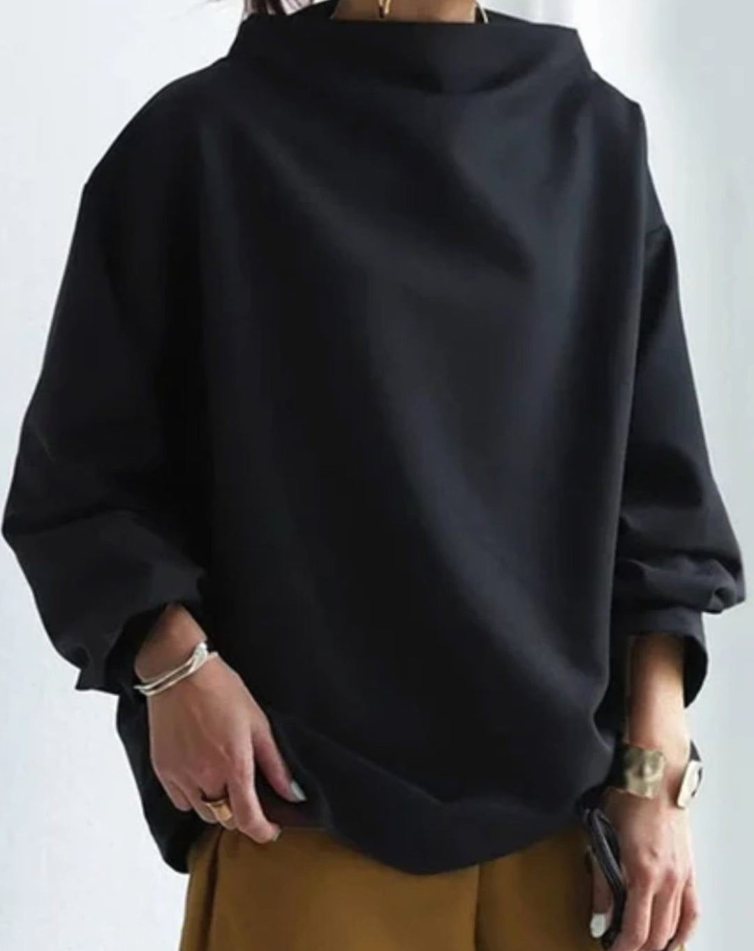 Women's Oversized Mock-Neck Sweatshirt Drop-Shoulder Pullover