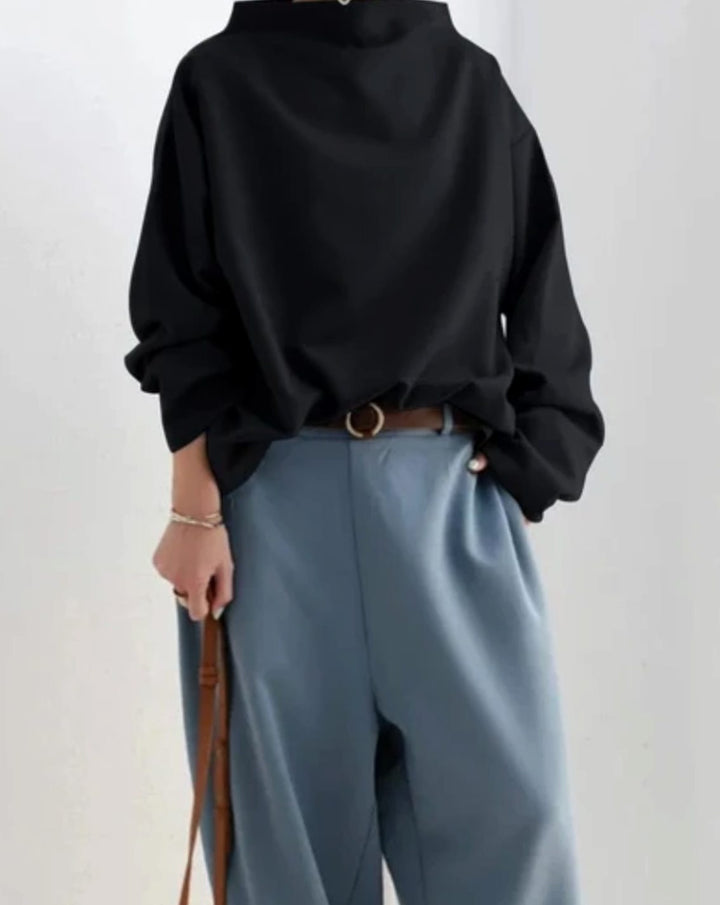 Women's Oversized Mock-Neck Sweatshirt Drop-Shoulder Pullover
