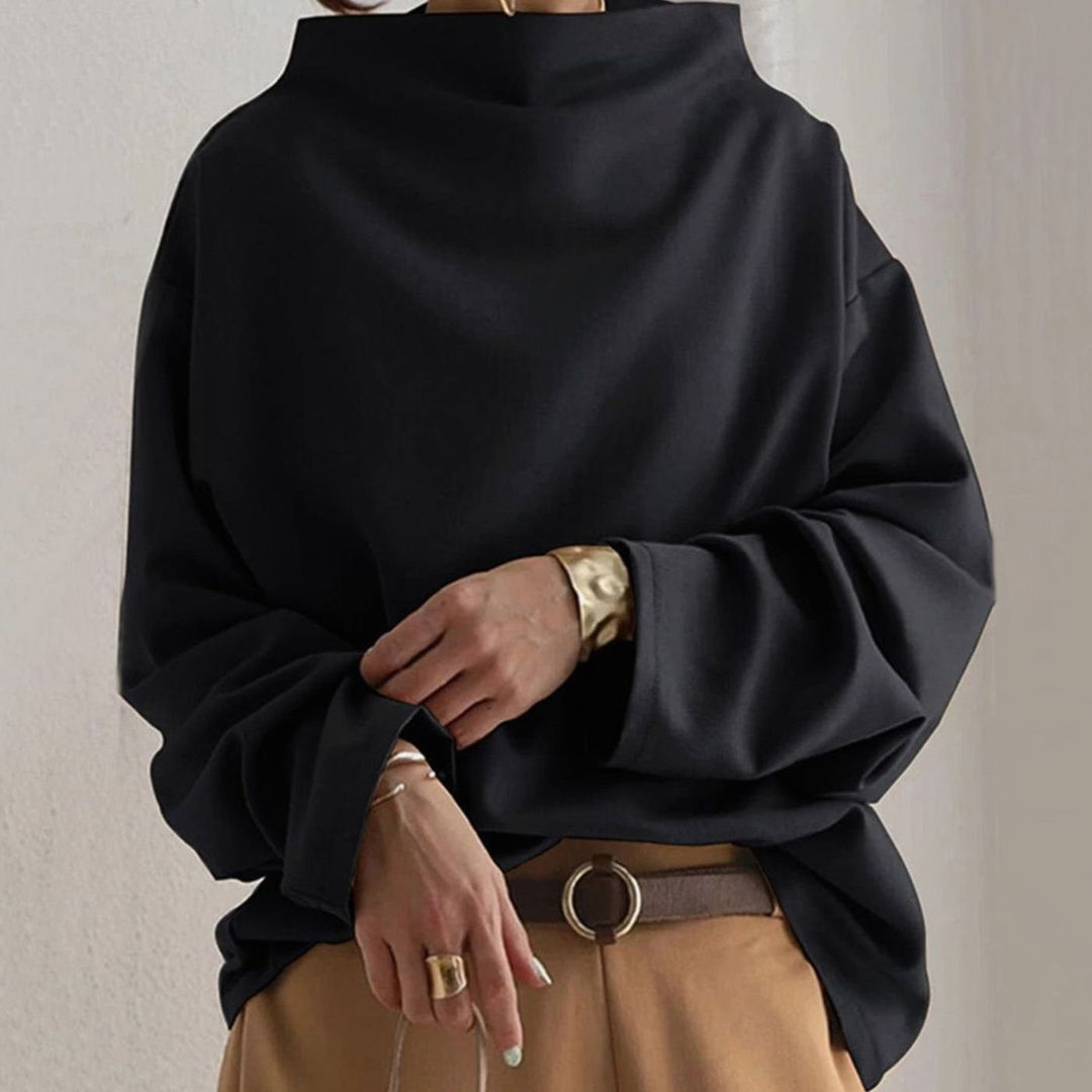 Women's Oversized Mockneck Soft-Knit Long-Sleeve Sweater - Black