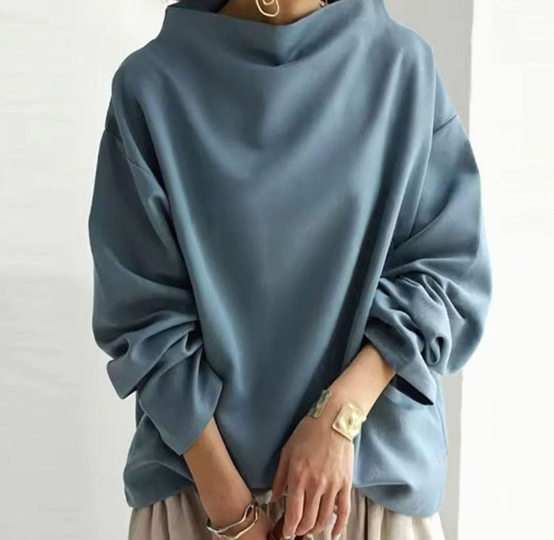 Women's Oversized Mockneck Soft-Knit Long-Sleeve Sweater - Blue