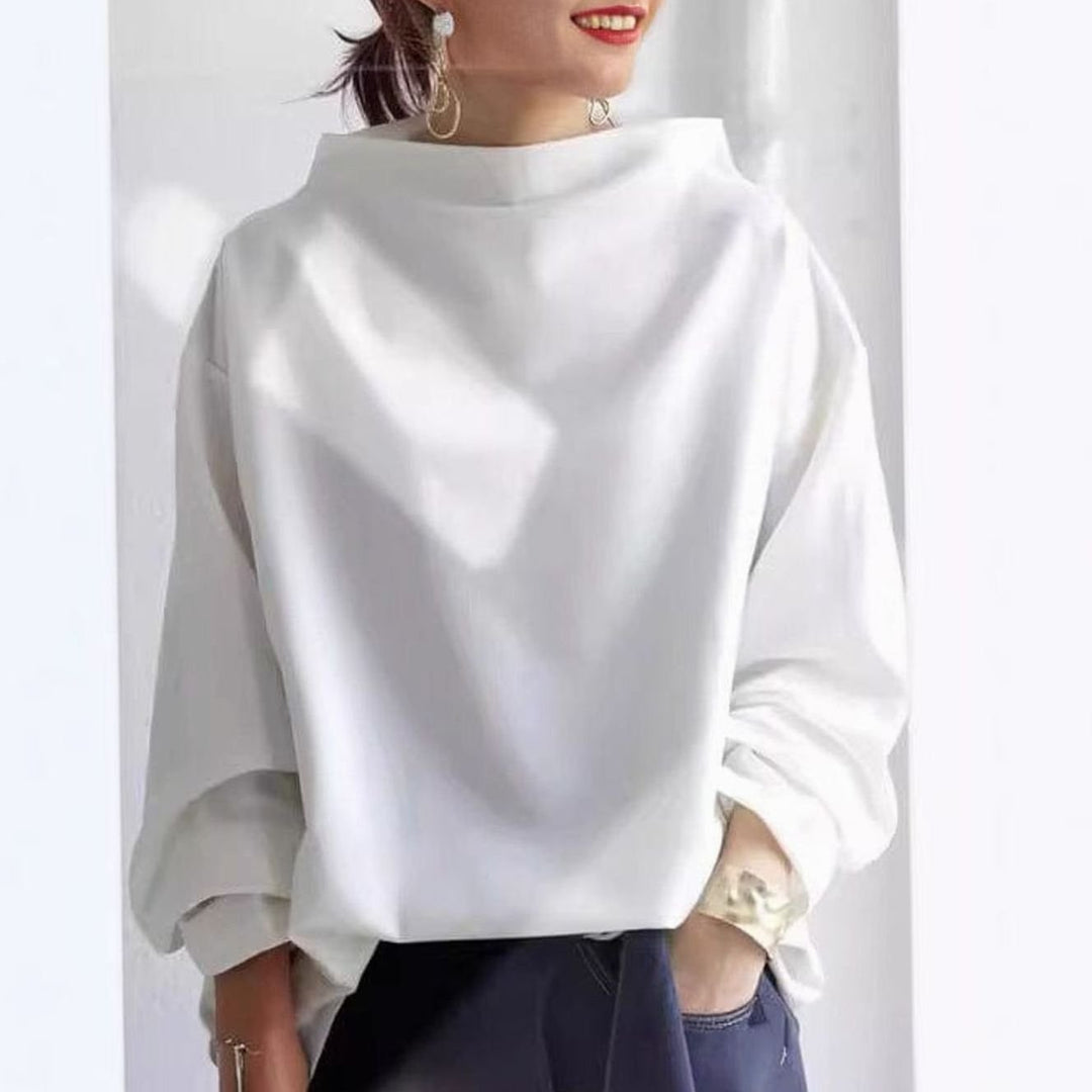Women's Oversized Mockneck Soft-Knit Long-Sleeve Sweater - White