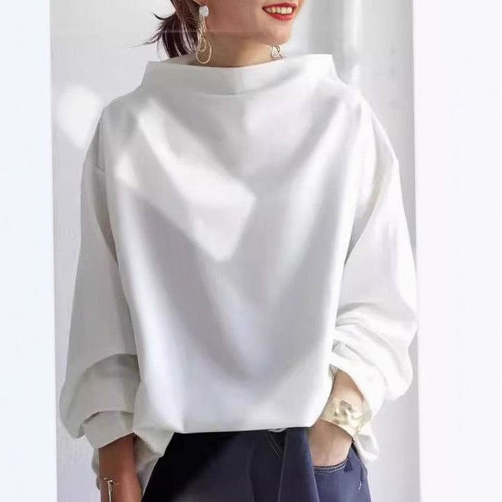 Women's Oversized Mockneck Soft-Knit Long-Sleeve Sweater - White