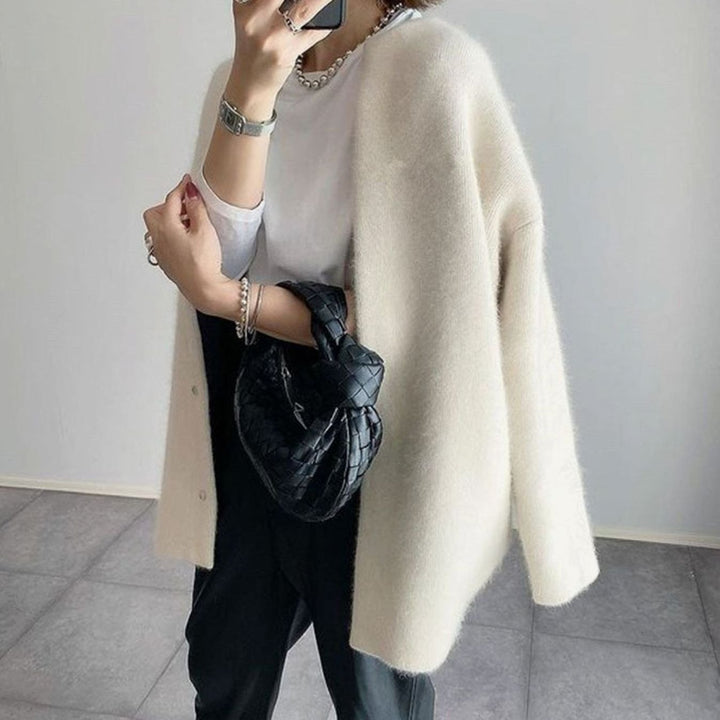 Women's Oversized Open-Front Long Cardigan Sweater, Cream