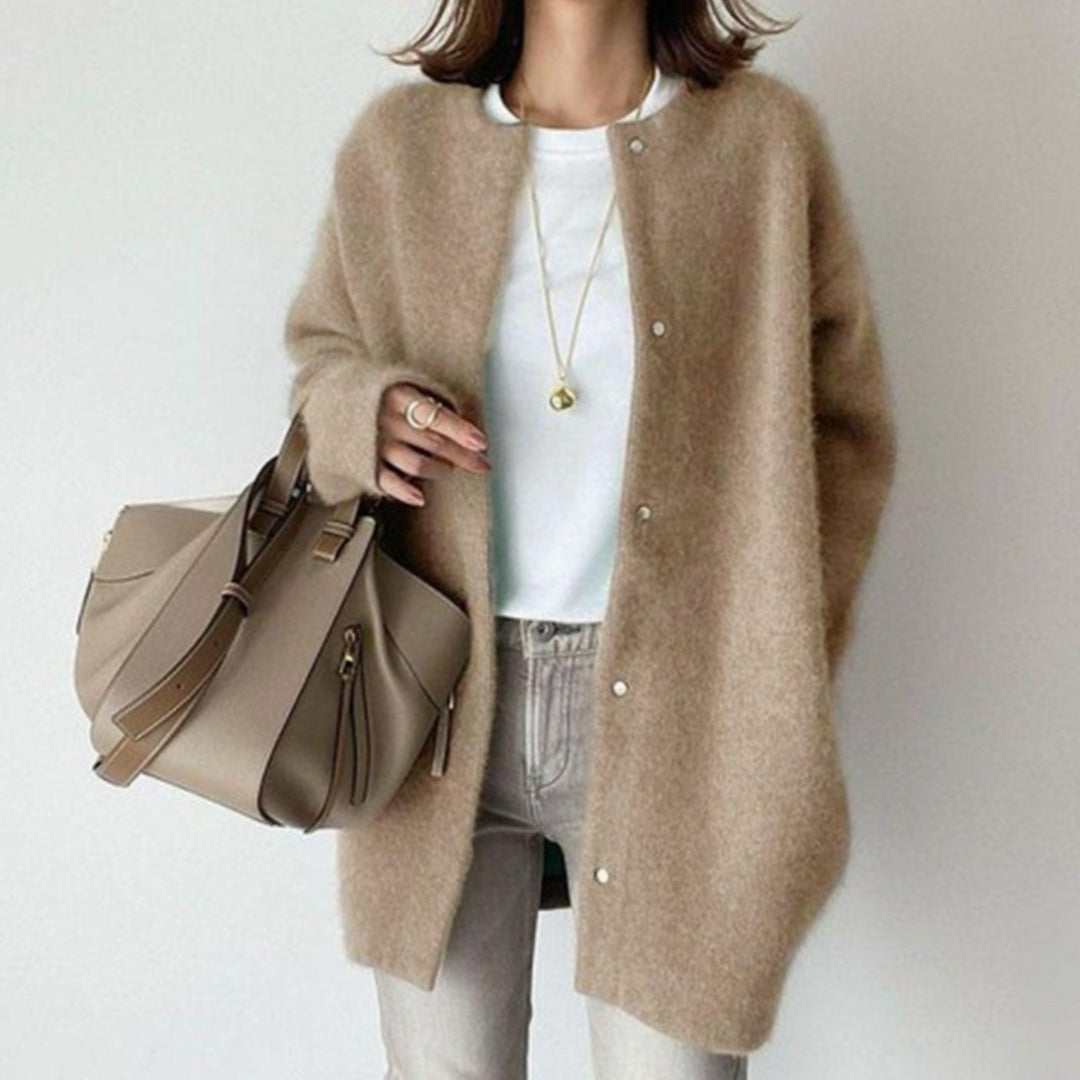 Women's Oversized Open-Front Long Cardigan Sweater, Cream - Khaki