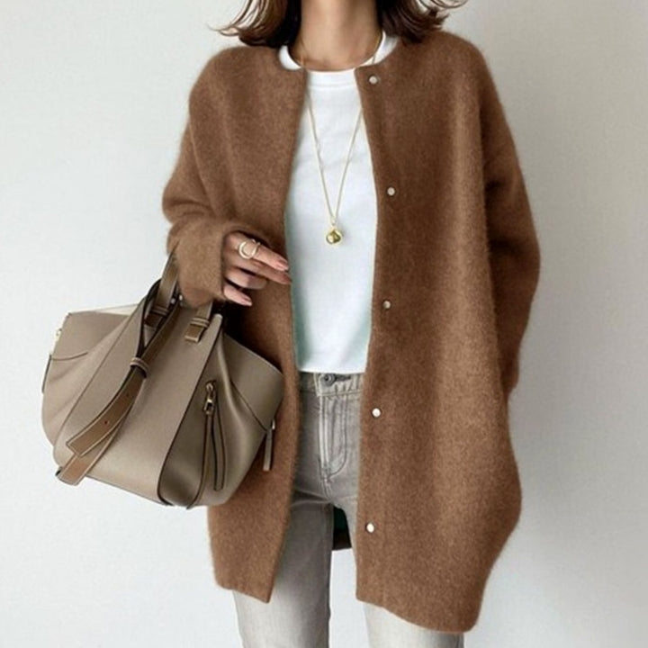 Women's Oversized Open-Front Long Cardigan Sweater, Cream - Brown