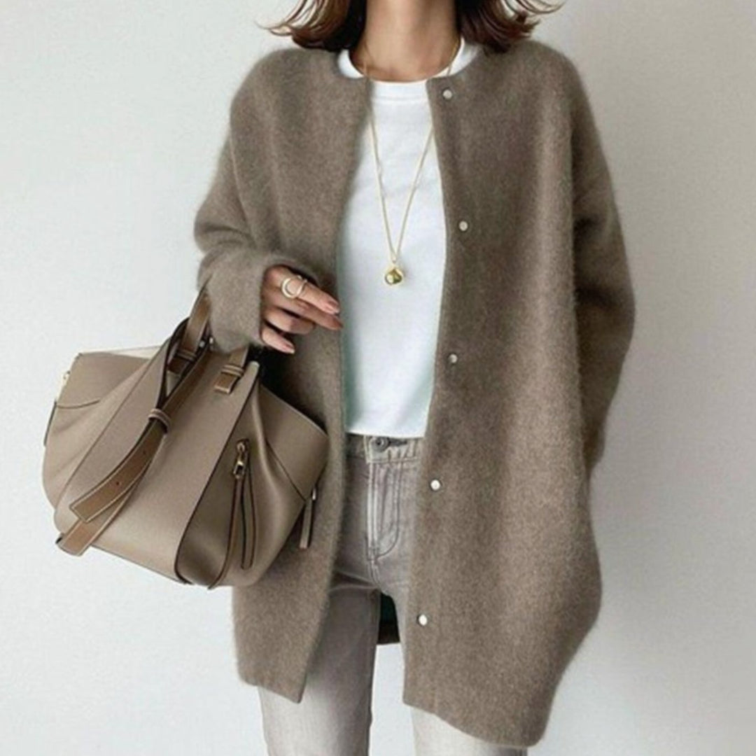Women's Oversized Open-Front Long Cardigan Sweater, Cream - Taupe