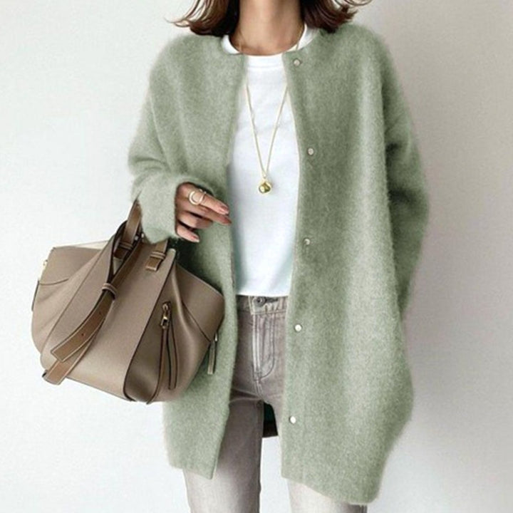 Women's Oversized Open-Front Long Cardigan Sweater, Cream - Green