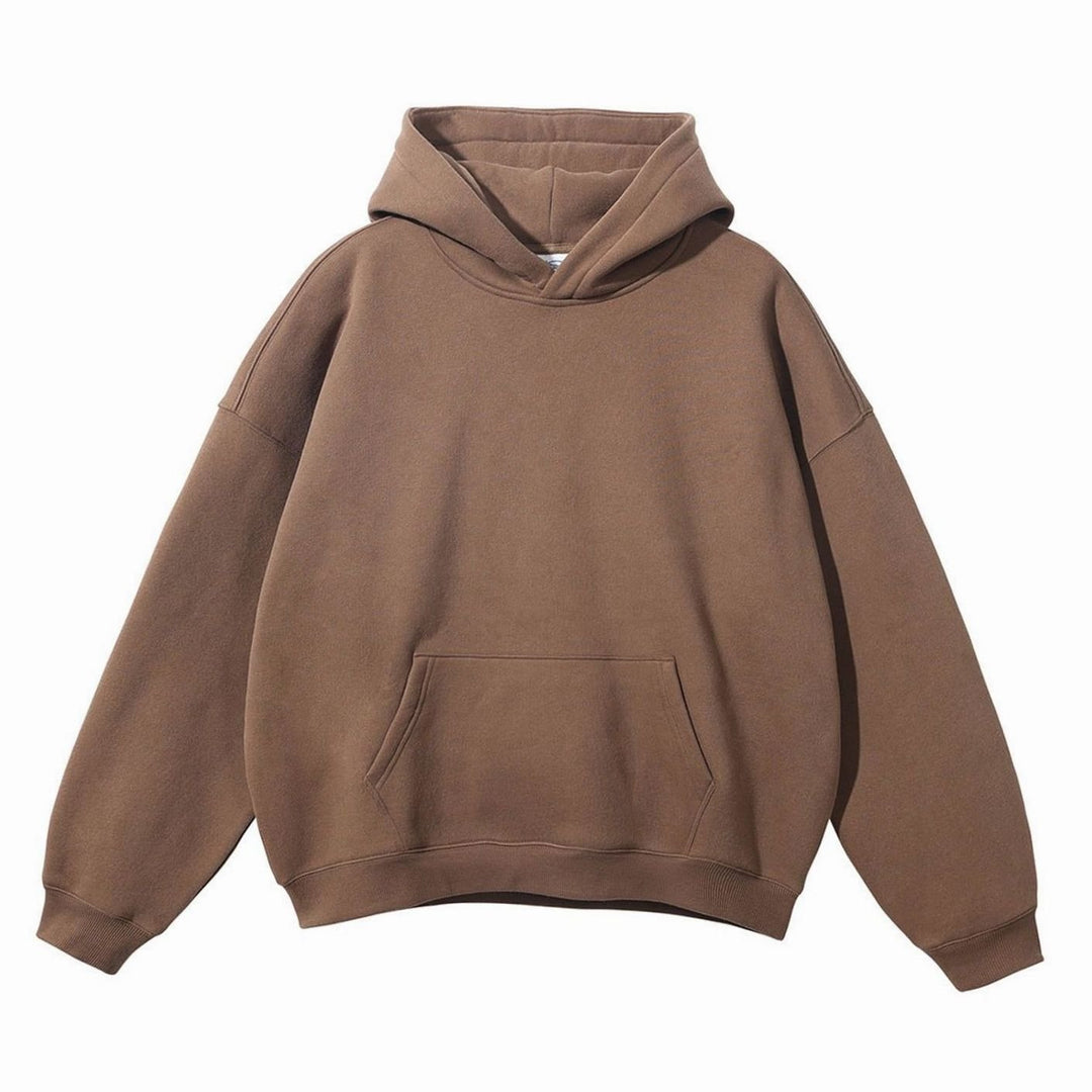 Women's Oversized Organic Cotton Fleece-Lined Pullover Hoodie - Camel Dropped-Shoulder Sweatshirt