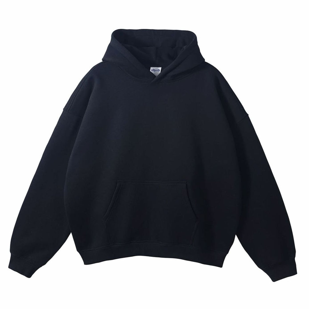 Women's Oversized Organic Cotton Fleece-Lined Pullover Hoodie - Black Raglan-Sleeve Sweatshirt