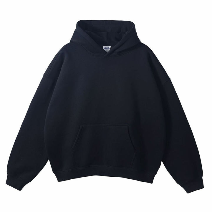 Women's Oversized Organic Cotton Fleece-Lined Pullover Hoodie - Black Raglan-Sleeve Sweatshirt