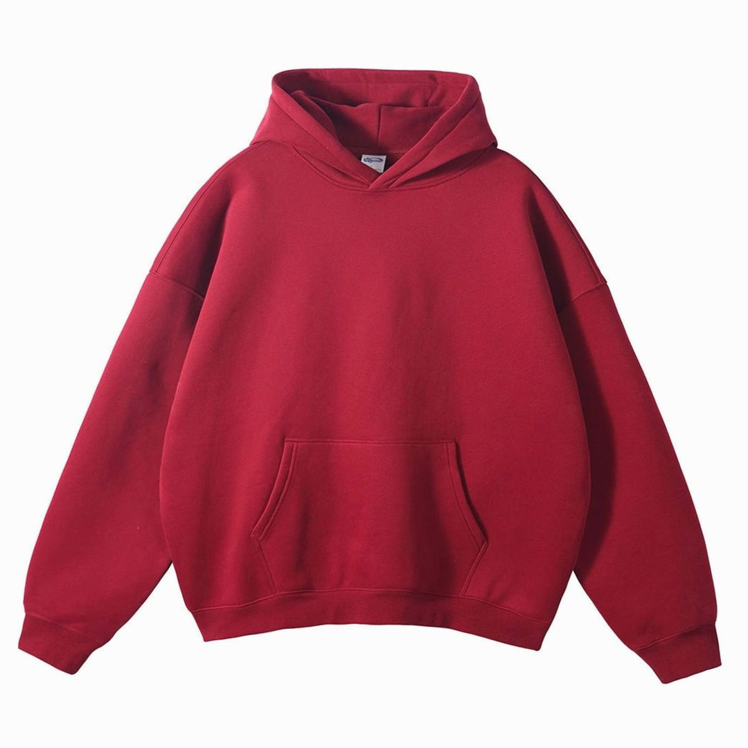 Women's Oversized Organic Cotton Fleece-Lined Pullover Hoodie - Dark Red Dropped-Shoulder Sweatshirt