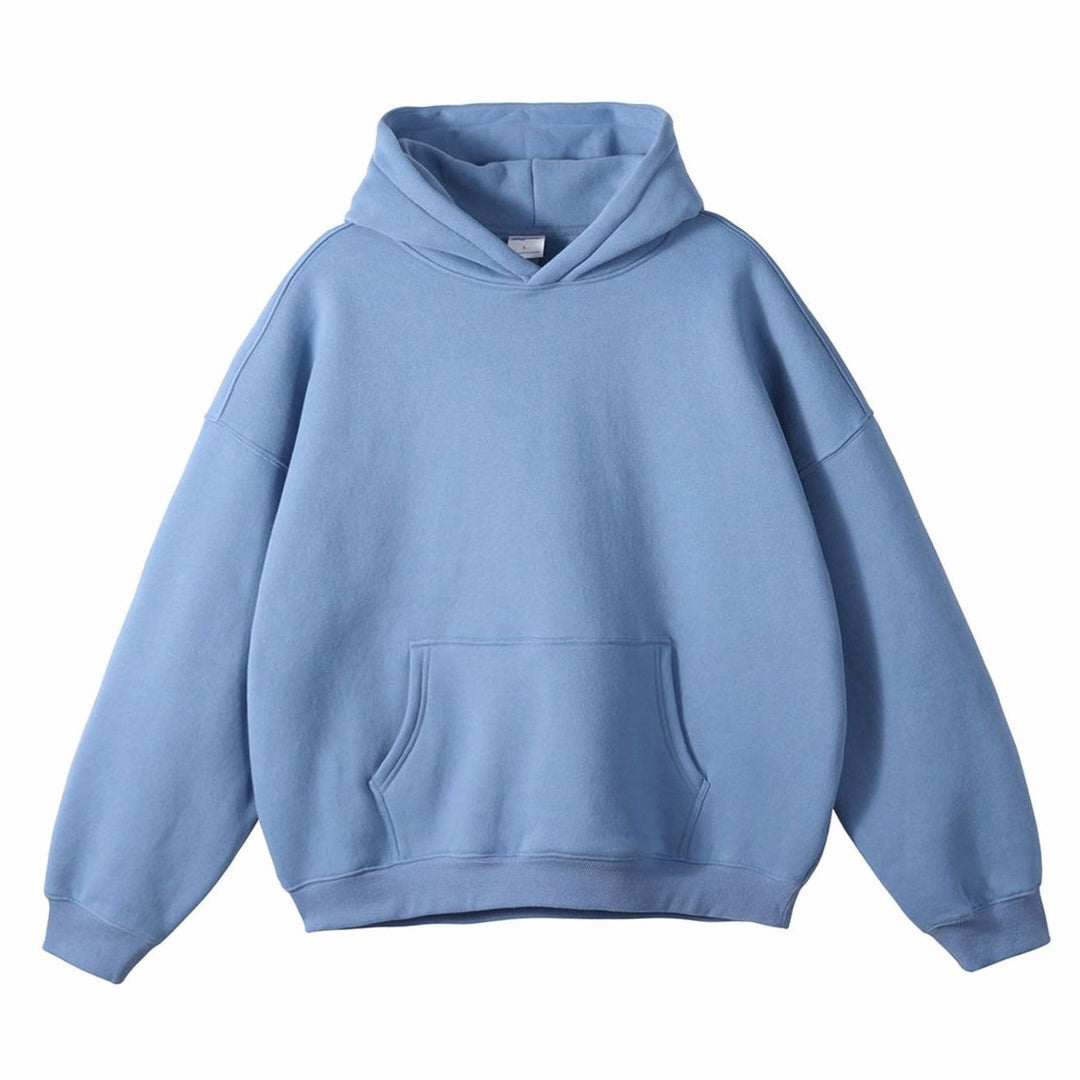 Women's Oversized Organic Cotton Fleece-Lined Pullover Hoodie - Light Blue Raglan-Sleeve Sweatshirt