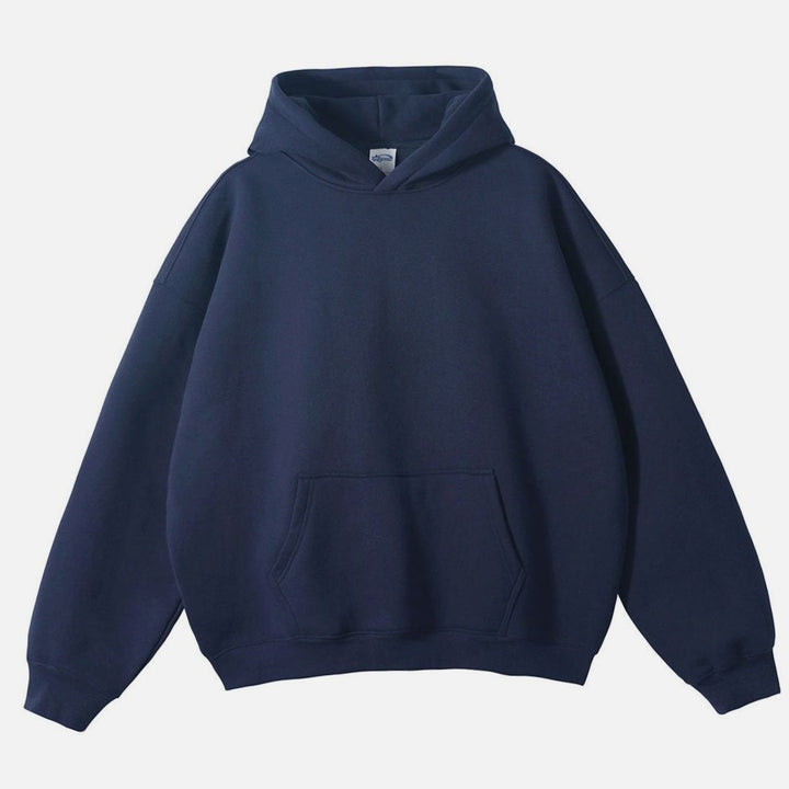 Women's Oversized Organic Cotton Fleece-Lined Pullover Hoodie - Navy Blue Raglan-Sleeve Sweatshirt