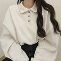 Luna | Women's Oversized Polo-Collar Button-Placket Long Sleeve Top
