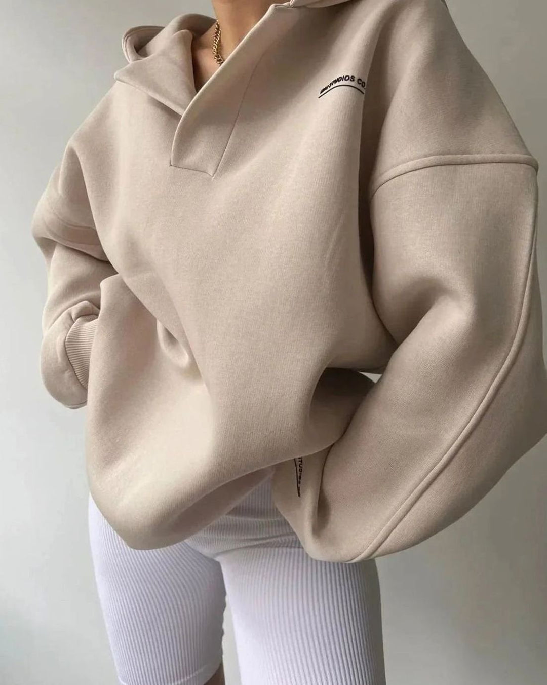 Women's Oversized Pullover Hoodie Notched Neckline Drop Shoulder Sweatshirt