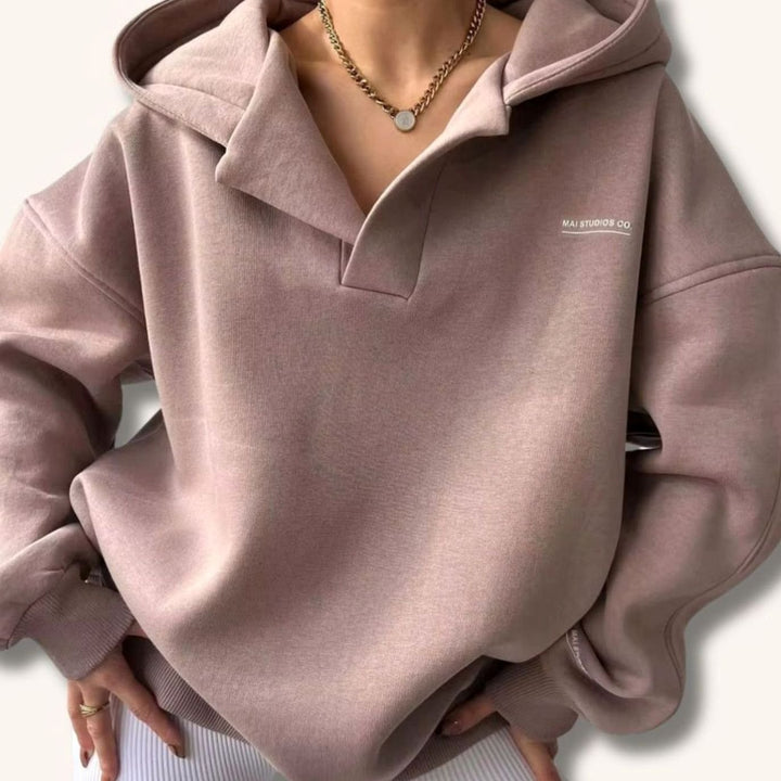 Women's Oversized Pullover Hoodie Notched Neckline Drop Shoulder Sweatshirt
