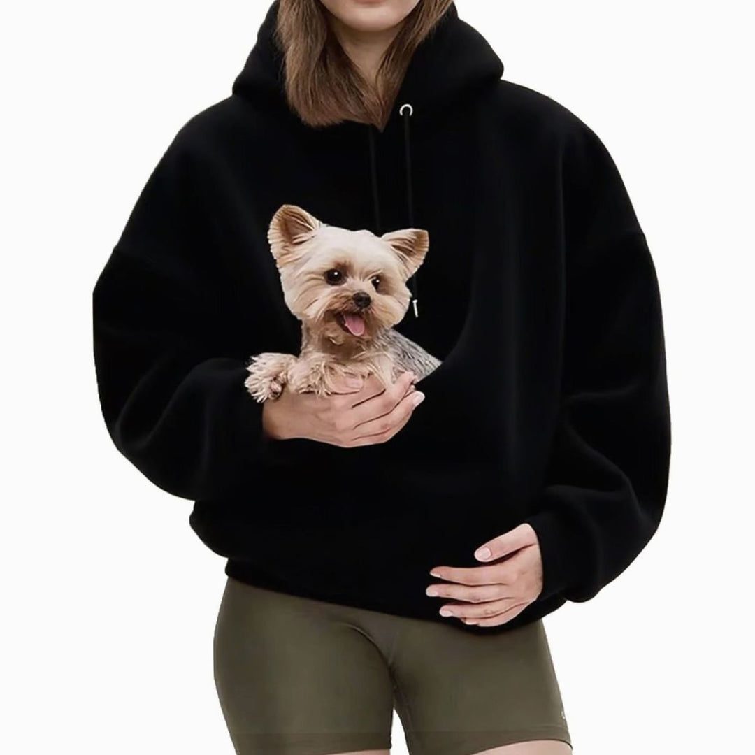 Women's Oversized Sherpa Fleece Pet Pouch Pullover Hoodie