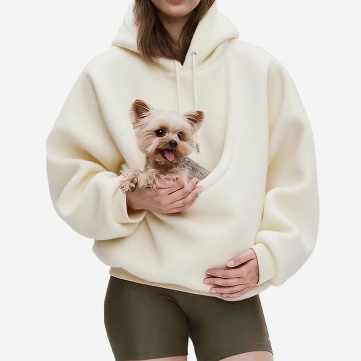 Women's Oversized Sherpa Fleece Pet Pouch Pullover Hoodie