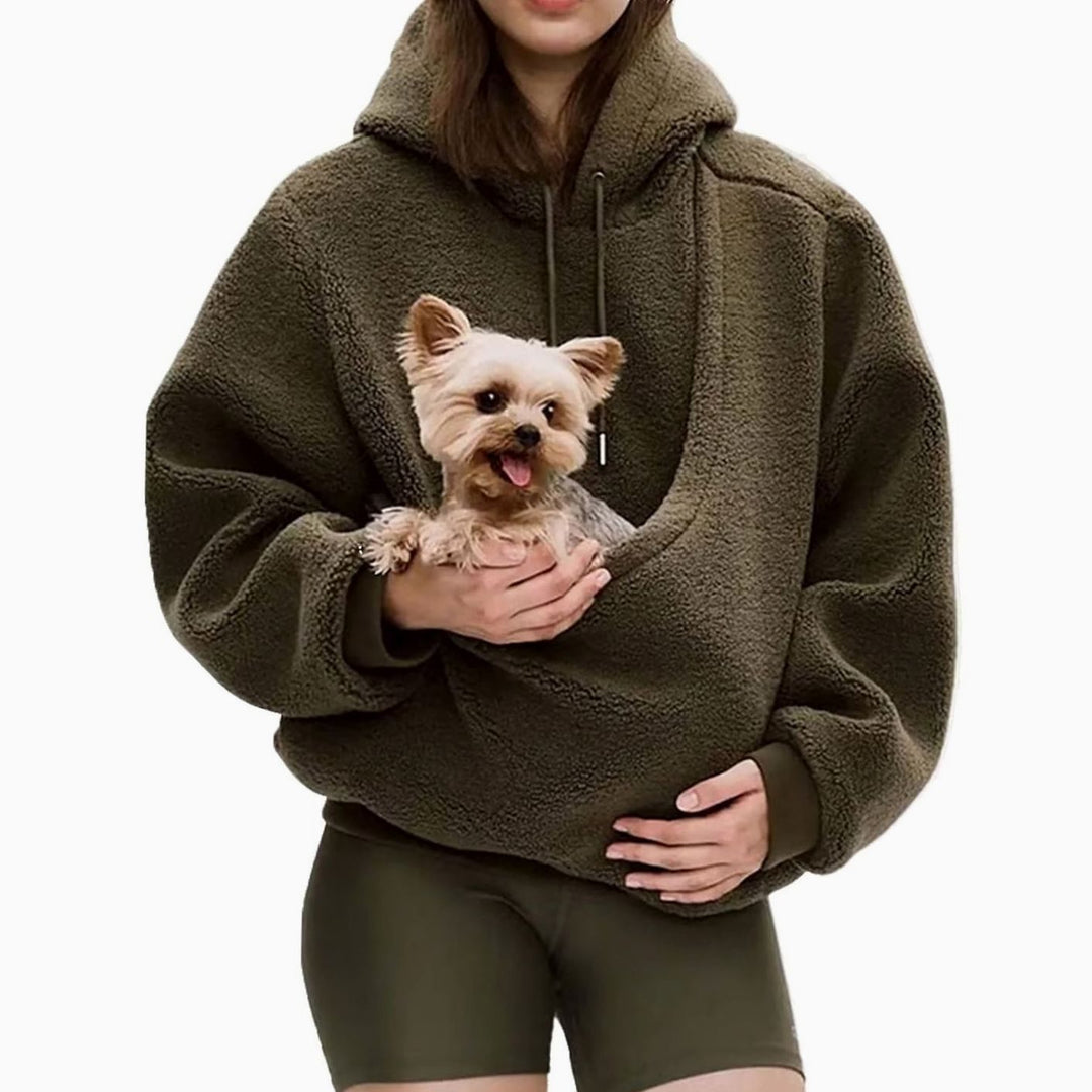 Women's Oversized Sherpa Fleece Pet Pouch Pullover Hoodie
