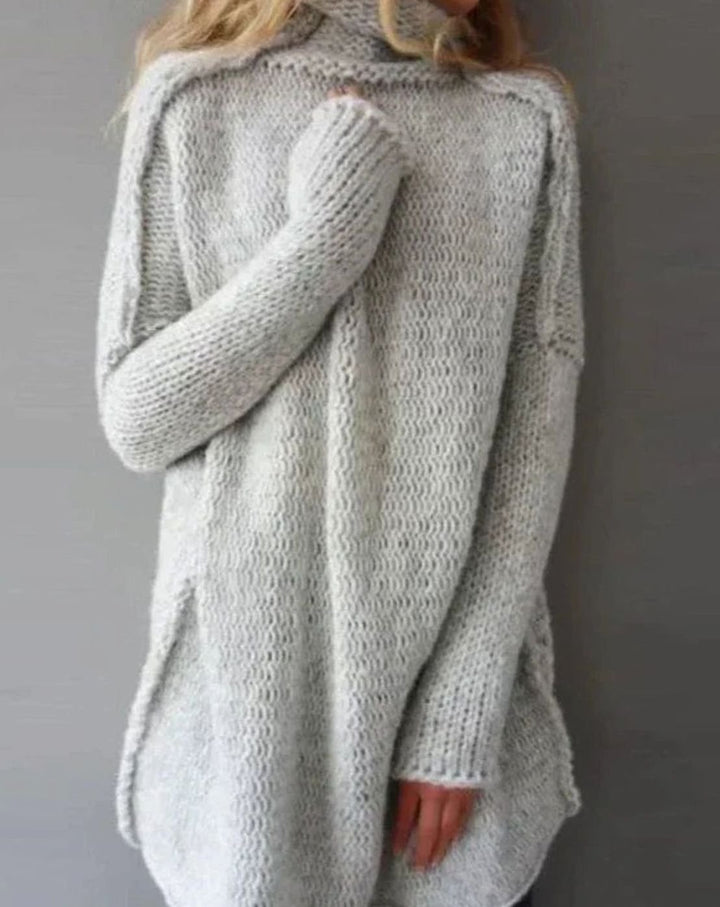 Women's Oversized Turtleneck Chunky Knit Sweater - Gray