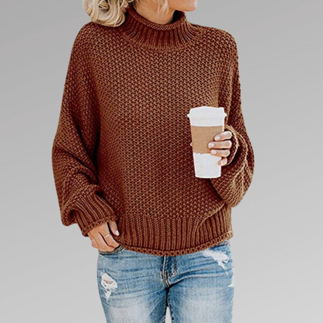 Women's Oversized Turtleneck Chunky Knit Sweater, Orange - Brown