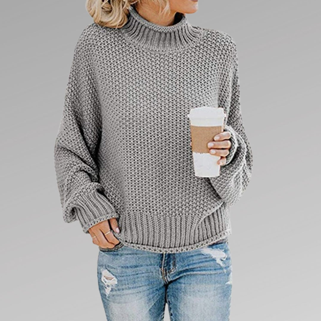 Women's Oversized Turtleneck Chunky Knit Sweater, Orange - Gray