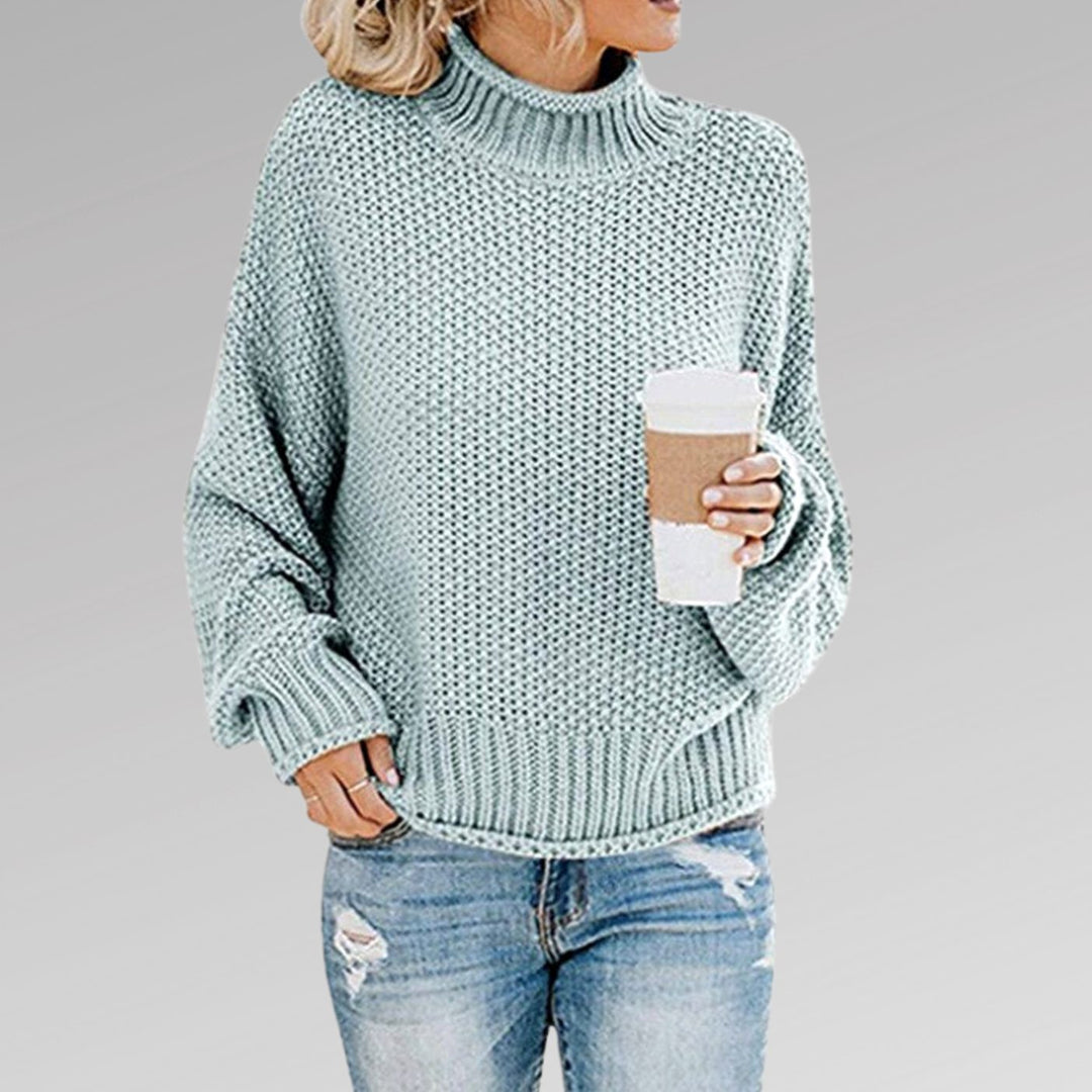 Women's Oversized Turtleneck Chunky Knit Sweater, Orange - Sky Blue