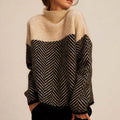 Olivia | Women's Oversized Turtleneck Herringbone Knit Sweater
