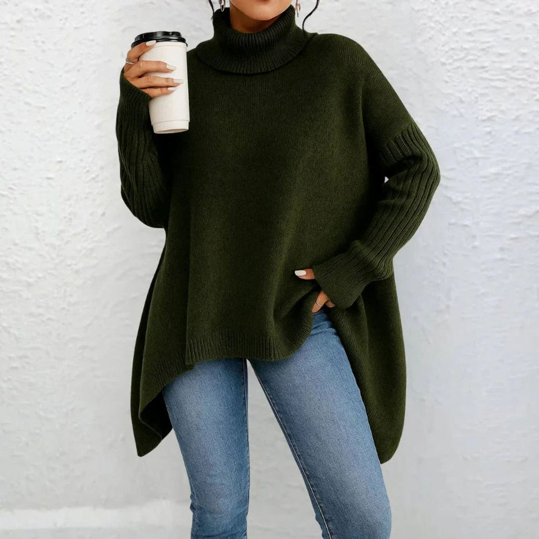 Women's Oversized Turtleneck Knit Sweater Loose-Fit Long Sleeve - Green