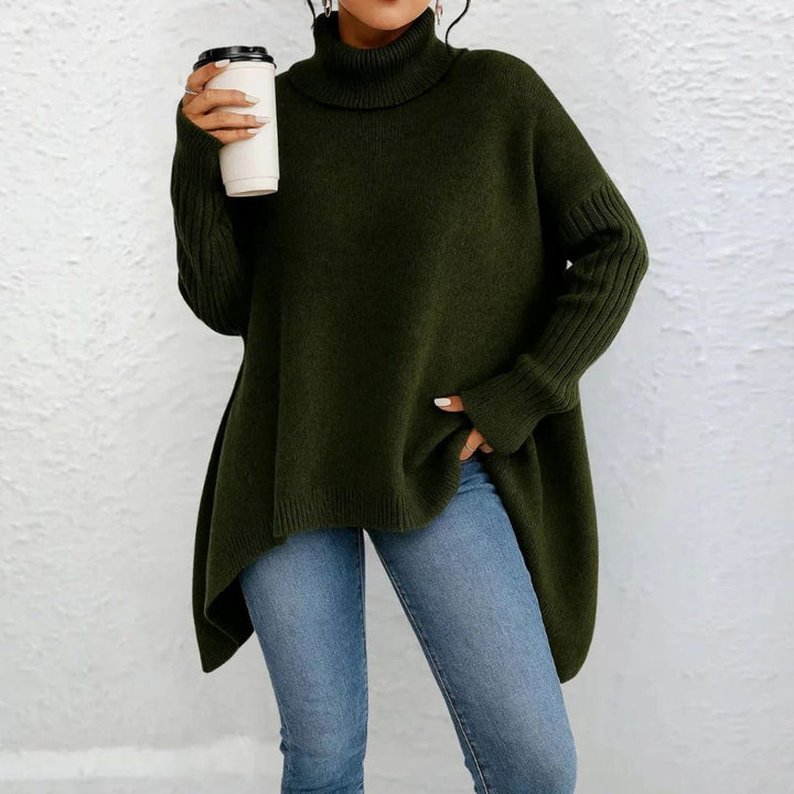 Women's Oversized Turtleneck Knit Sweater Loose-Fit Long Sleeve - Green
